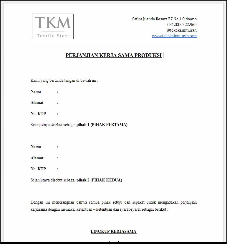 Contoh Surat Perjanjian Kerjasama Jasa Desain