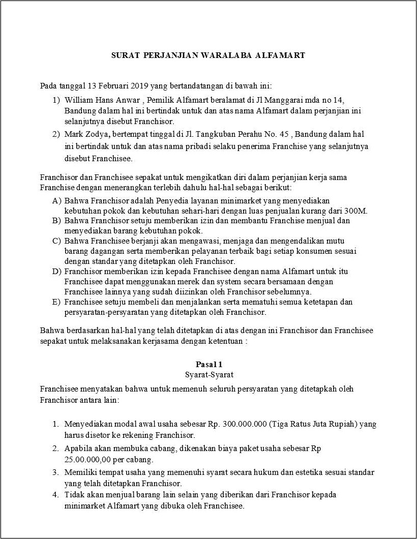 Contoh Surat Perjanjian Kerjasama Kemitraan Usaha Doc