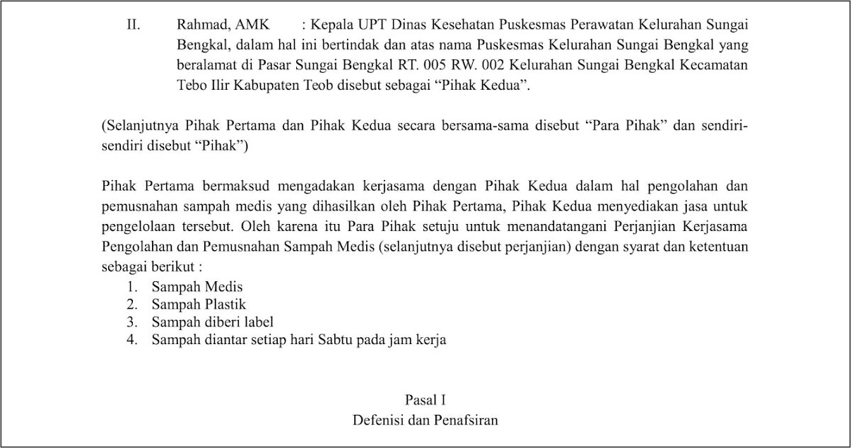 Contoh Surat Perjanjian Kerjasama Pengisian Air Isi Ulang