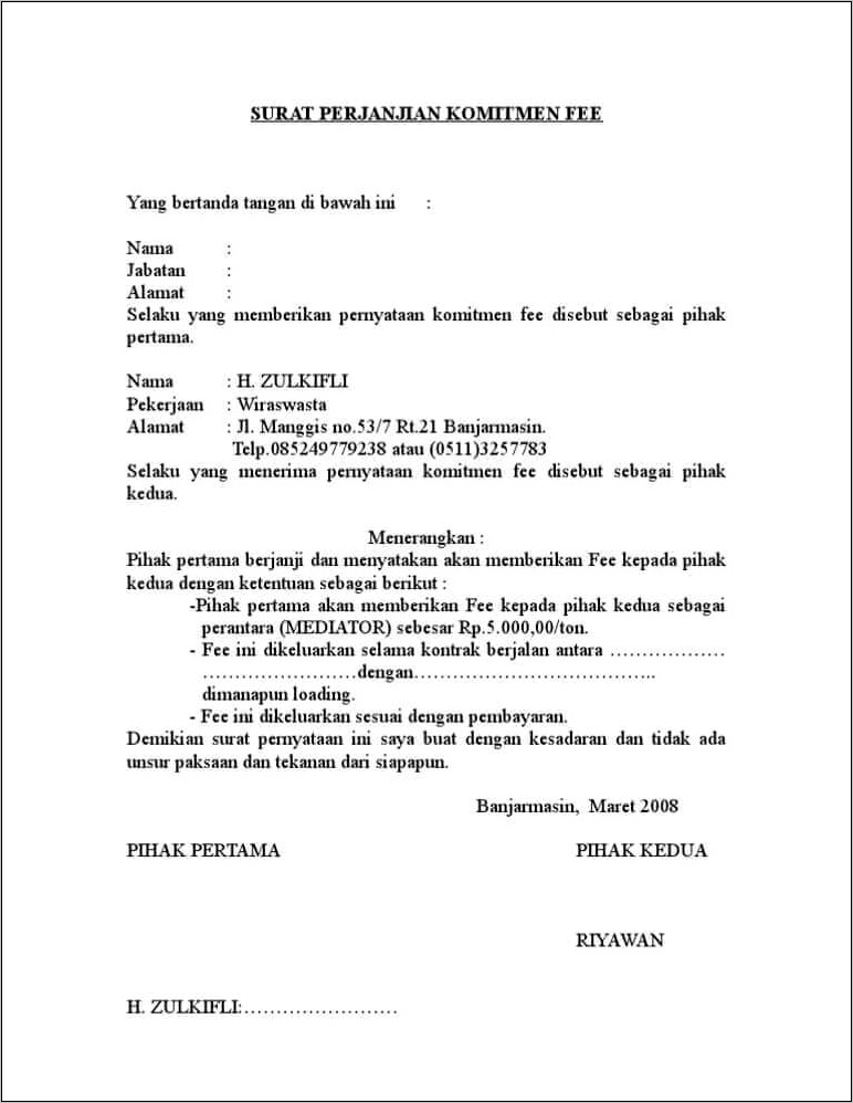 Contoh Surat Perjanjian Kerjasama Pt Pdf