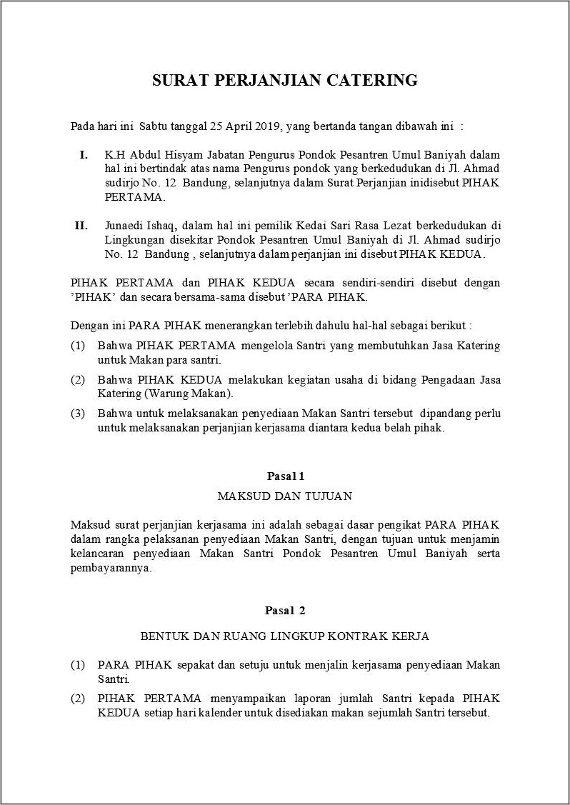 Contoh Surat Perjanjian Kerjasama Sekjolah Dengan Pondok