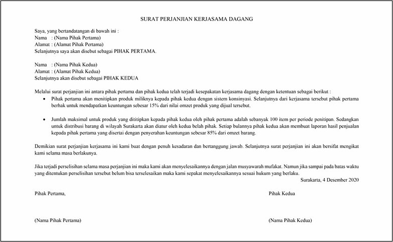 Contoh Surat Perjanjian Komitment Fee