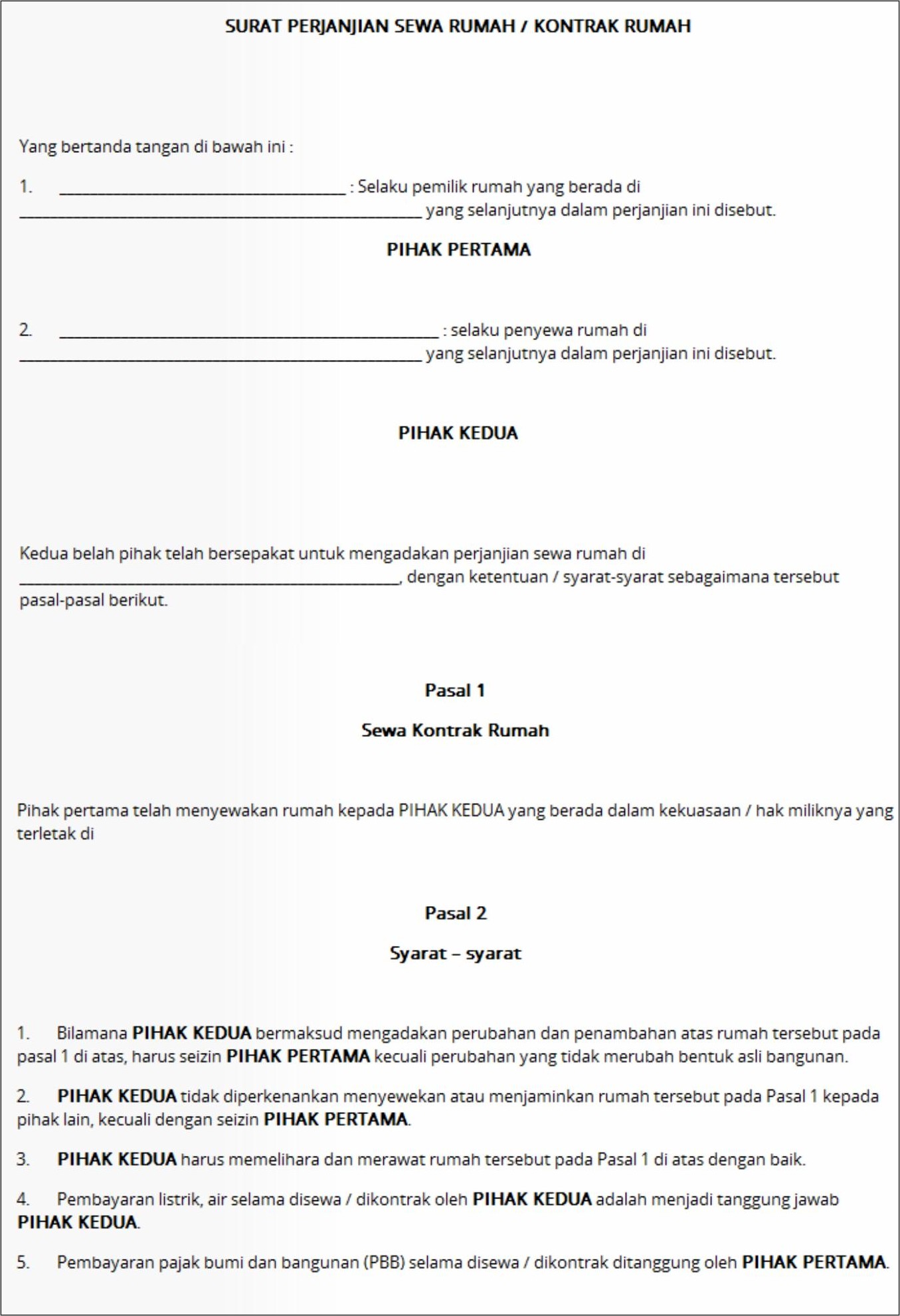 Contoh Surat Perjanjian Kontark Rumah