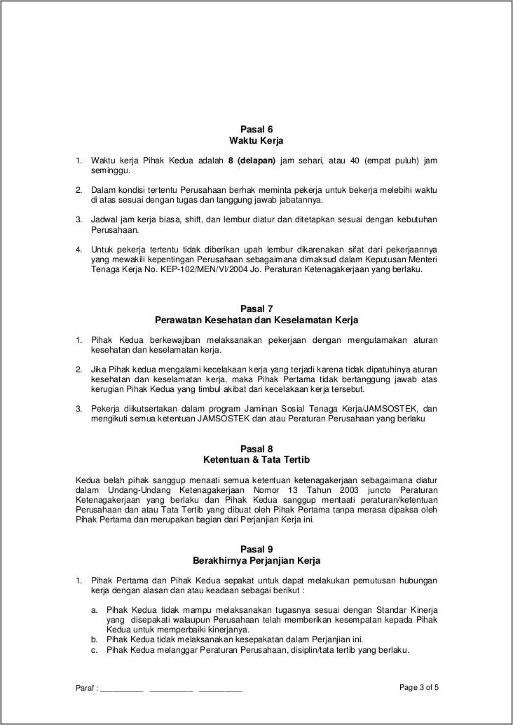 Contoh Surat Perjanjian Kontrak Karyawan Restoran
