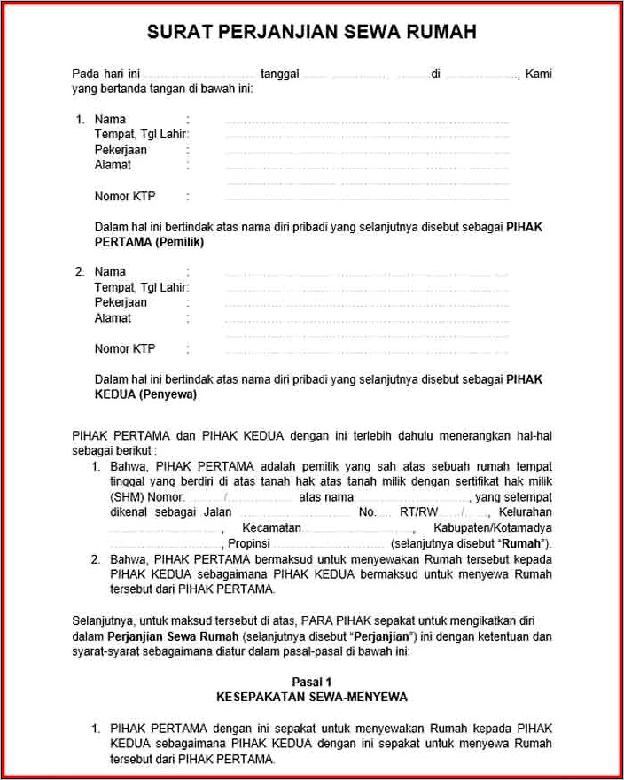 Contoh Surat Perjanjian Kontrak Rumah Tahunan Pdf