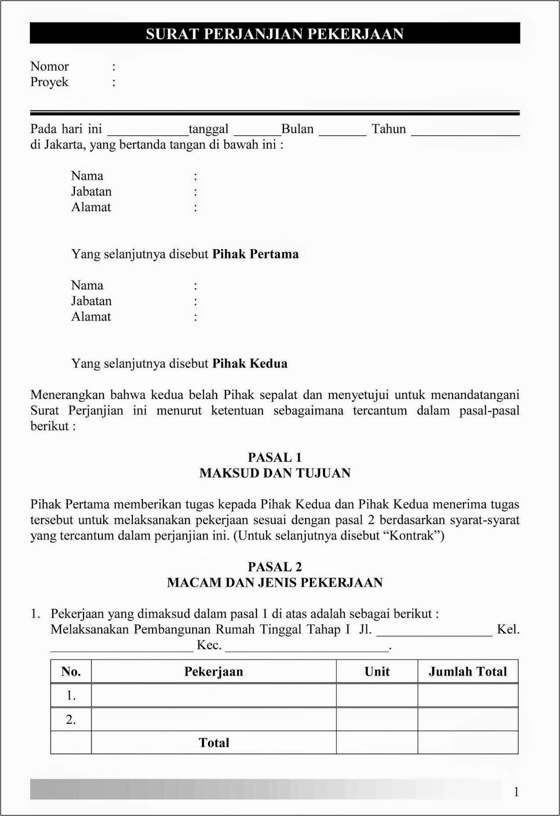 Contoh Surat Perjanjian Kos