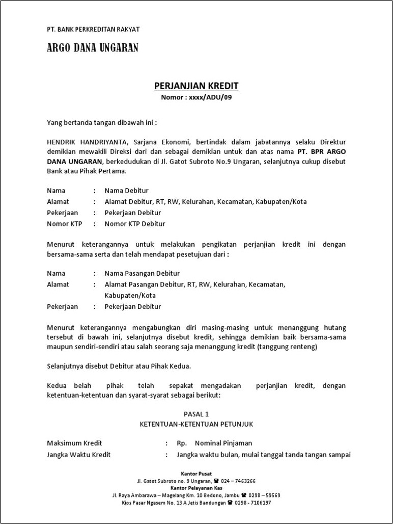 Contoh Surat Perjanjian Kredit Academi Edu