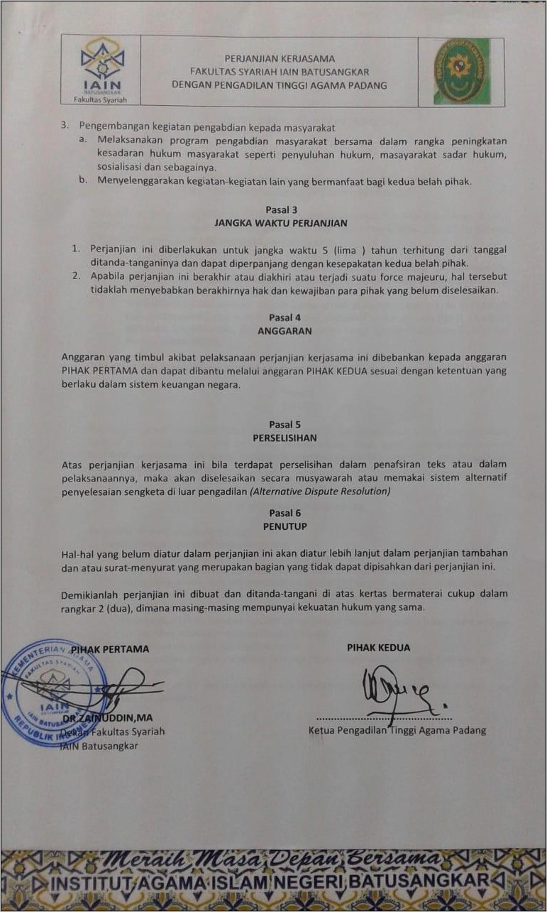 Contoh Surat Perjanjian Mediasi