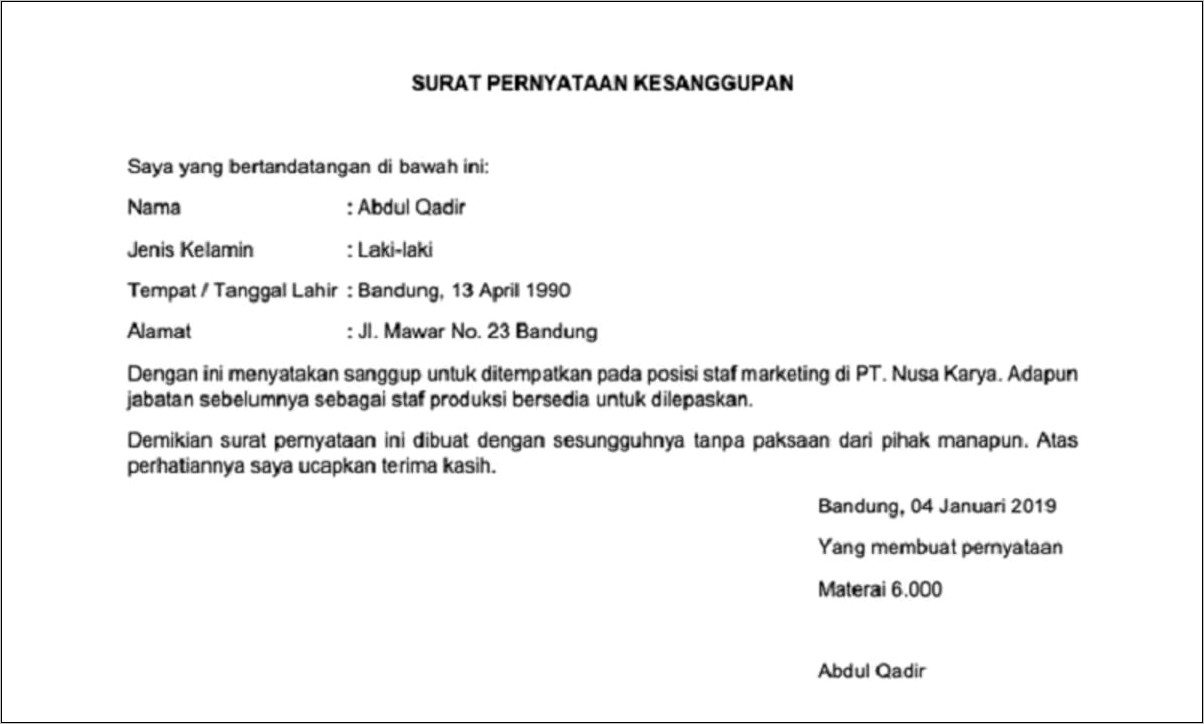 Contoh Surat Perjanjian Memakai Nama Perusahaan