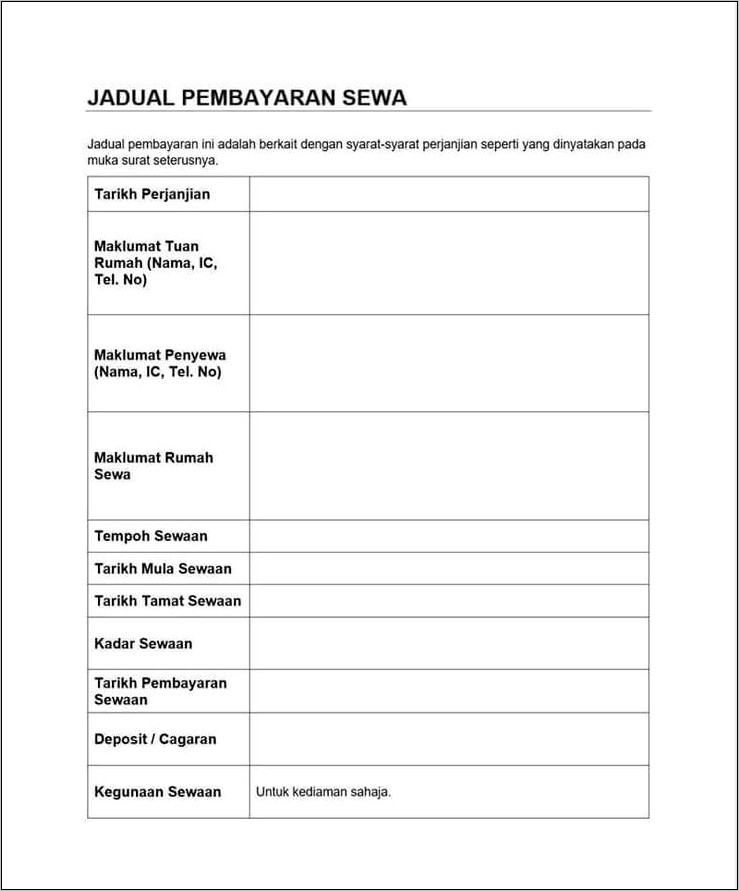 Contoh Surat Perjanjian Menyewa Rumah