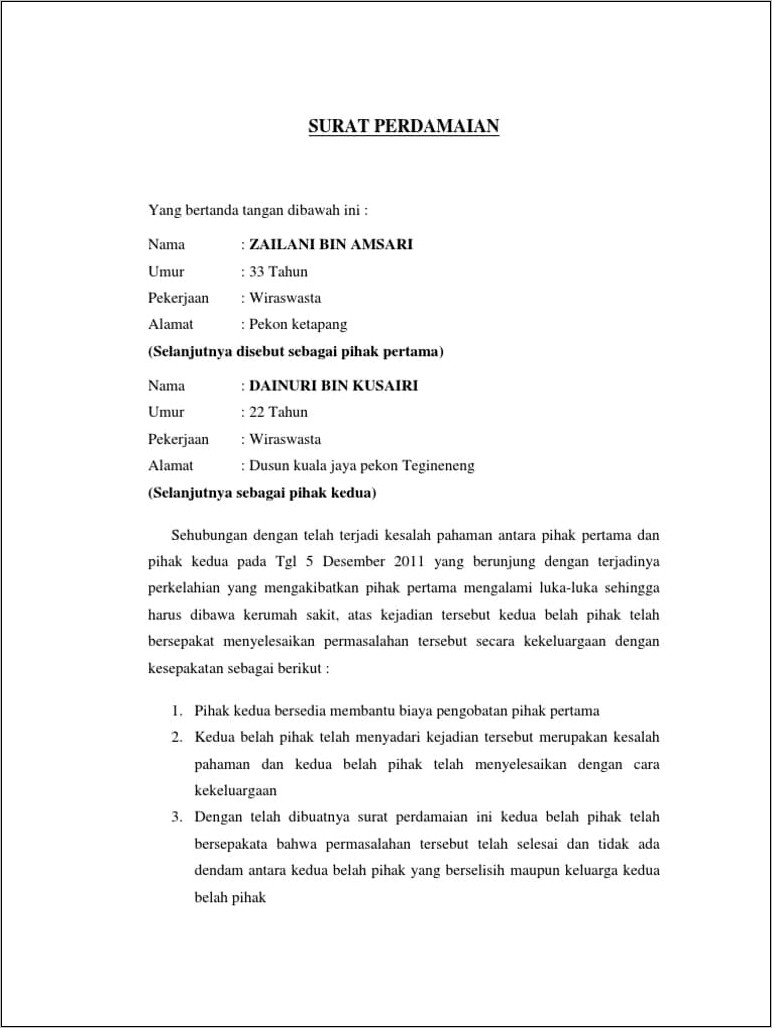 Contoh Surat Perjanjian Pembayaran Pengobatan