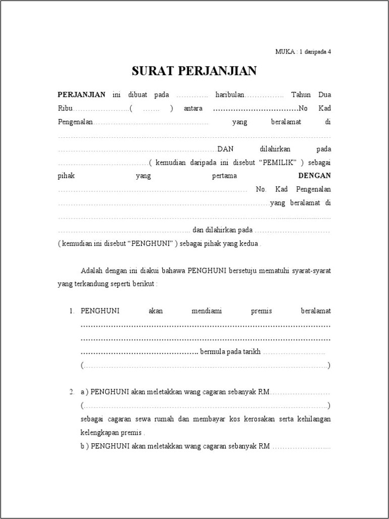 Contoh Surat Perjanjian Penyewa Stan