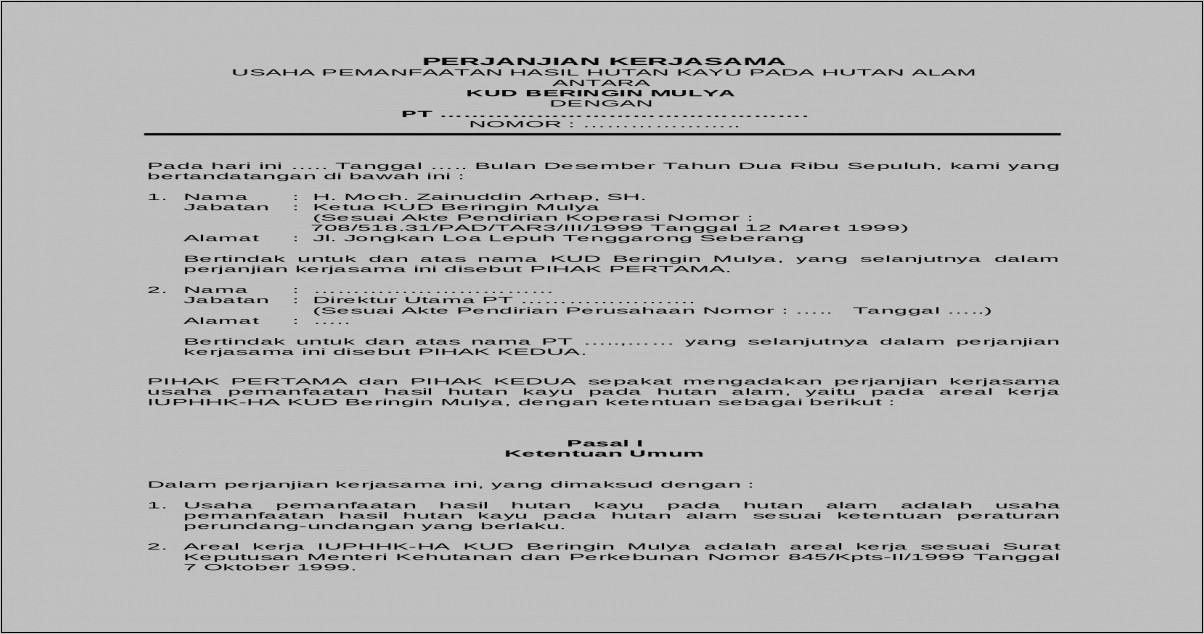 Contoh Surat Perjanjian Perpanjangan Investasi