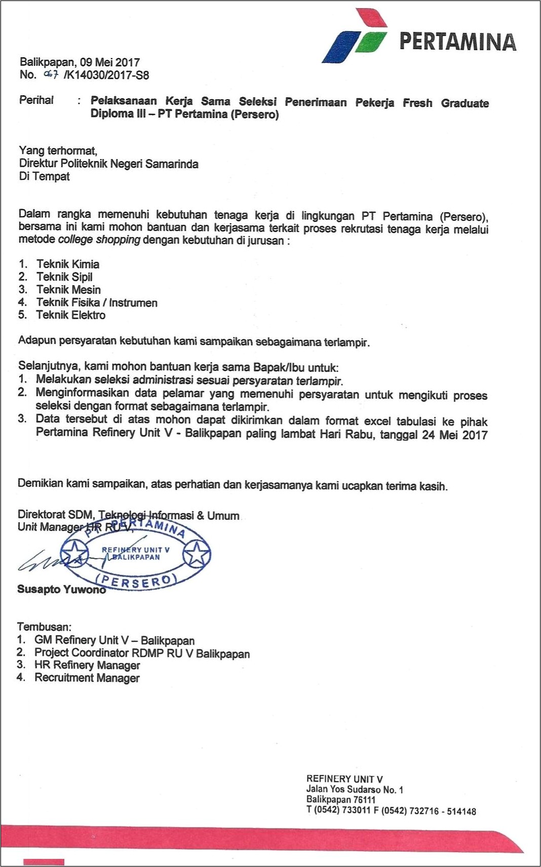 Contoh Surat Perjanjian Pertamina