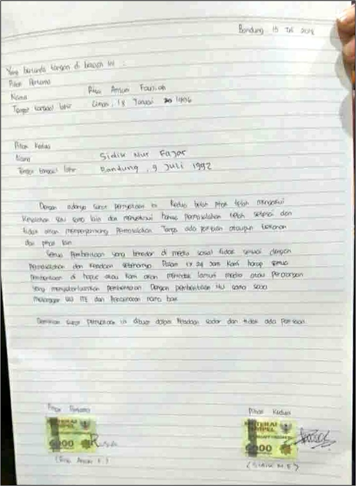 Contoh Surat Perjanjian Pertengkaran