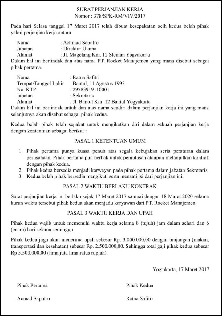 Contoh Surat Perjanjian Perusahaam