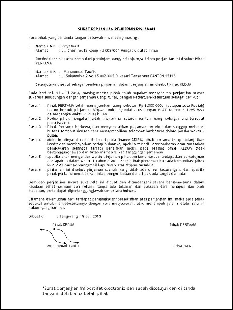 Contoh Surat Perjanjian Pinjam Perusahaan Docx