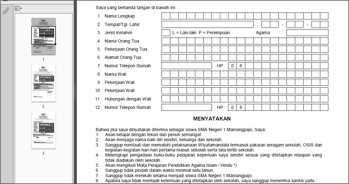 Contoh Surat Perjanjian Sekolah Dg Walimurid