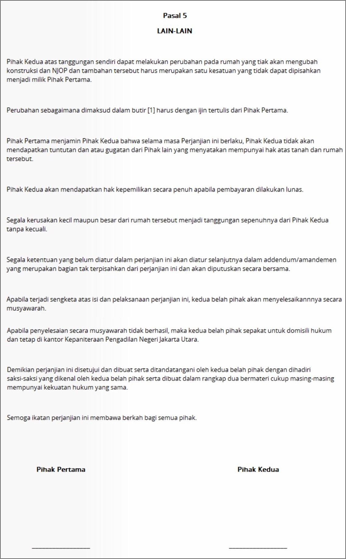 Contoh Surat Perjanjian Sengketa