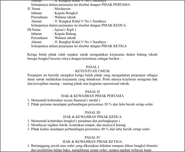 Contoh Surat Perjanjian Servis Kendaraan