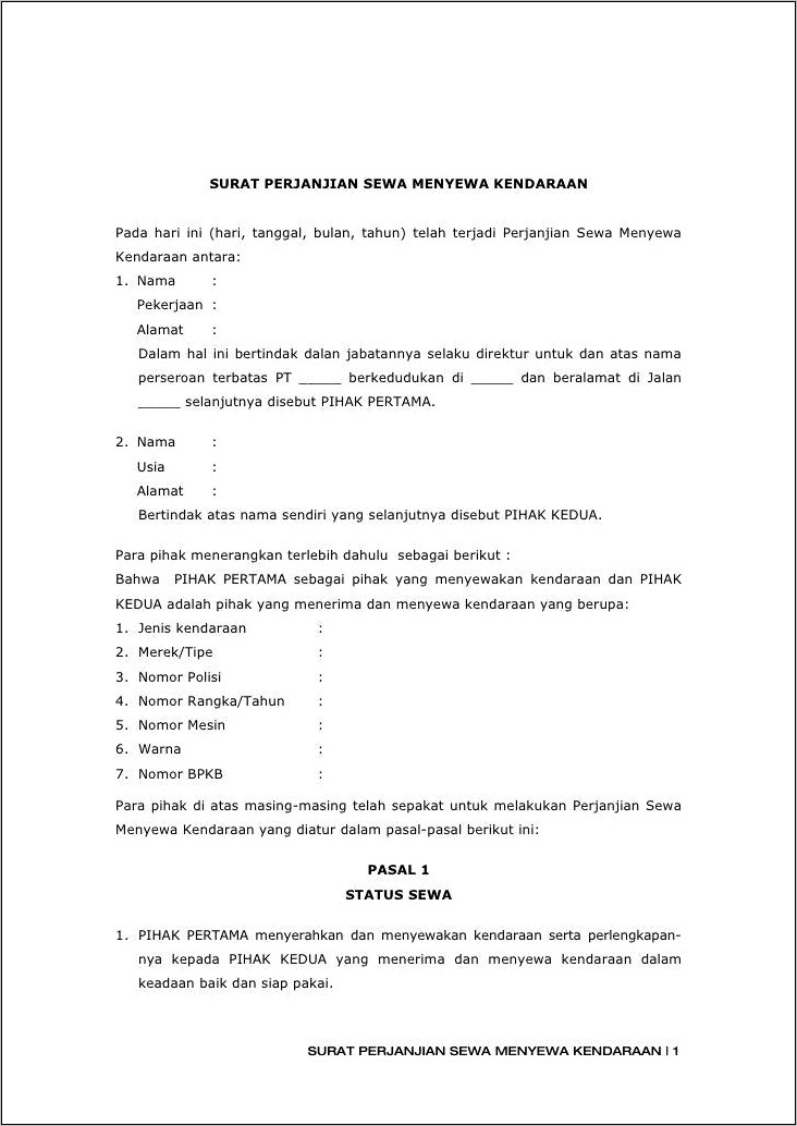 Contoh Surat Perjanjian Sewa Menyewa Tanah Di Malaysia