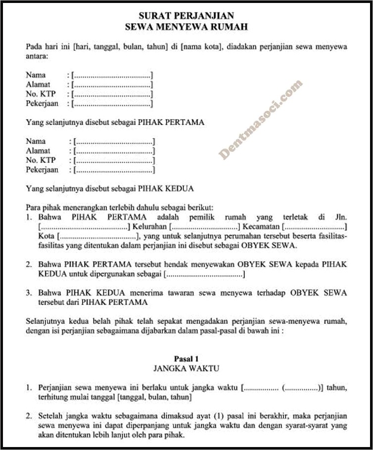 Contoh Surat Perjanjian Sewa Pinjam