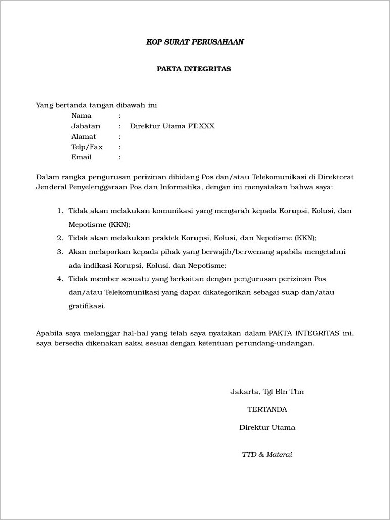Contoh Surat Perjanjian Telekomunikasi