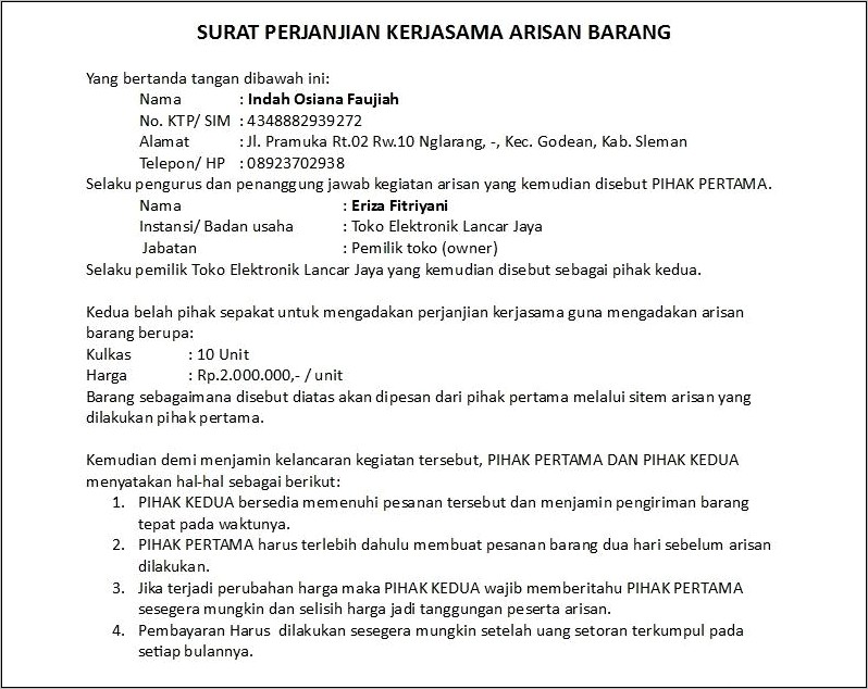 Contoh Surat Perjanjian Tripartit