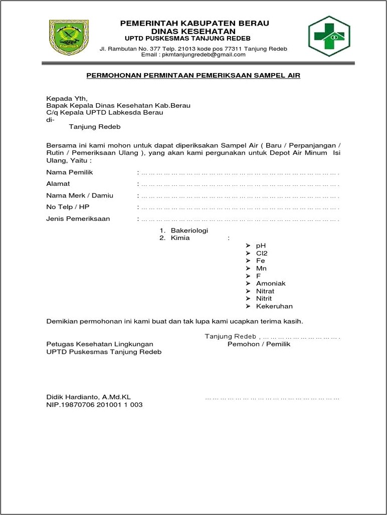 Contoh Surat Permohon Data Wilayah Yang Membutuhkan Air Bersih