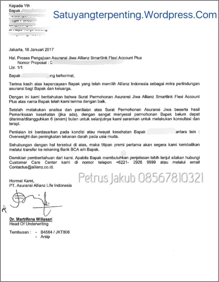 Contoh Surat Permohonan Asuransi Pengiriman Aca Insurance