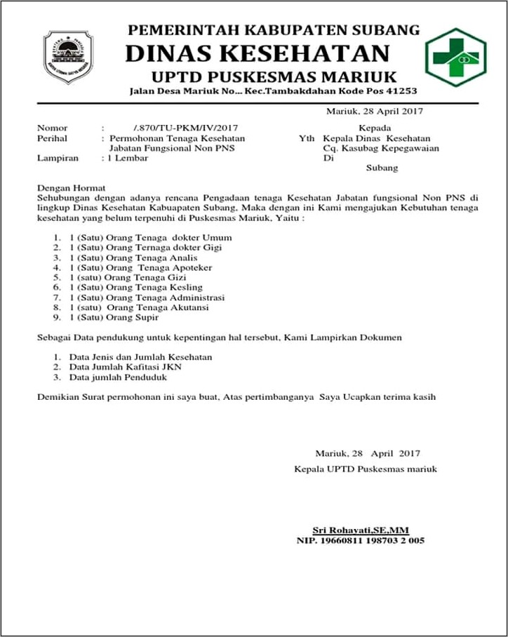 Contoh Surat Permohonan Bantuan Data Nu