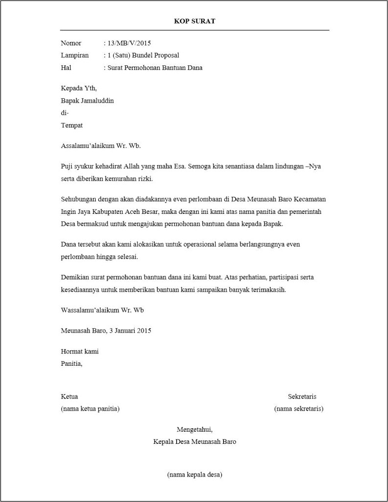 Contoh Surat Permohonan Bantuan Ke Kantor Gubernur