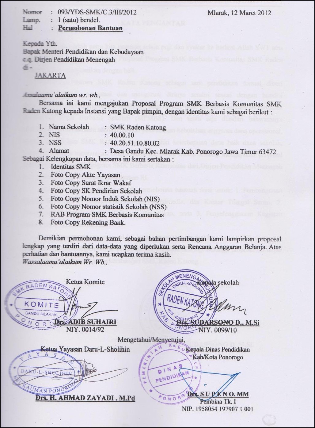 Contoh Surat Permohonan Bantuan Mebeler