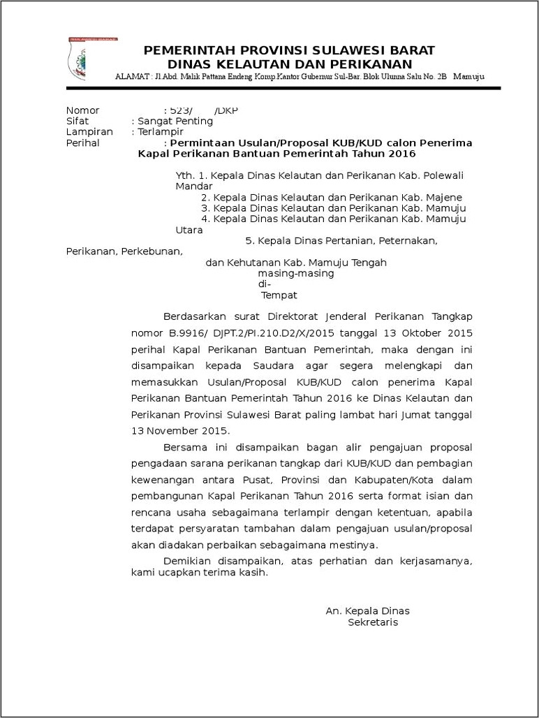 Contoh Surat Permohonan Bantuan Perahu