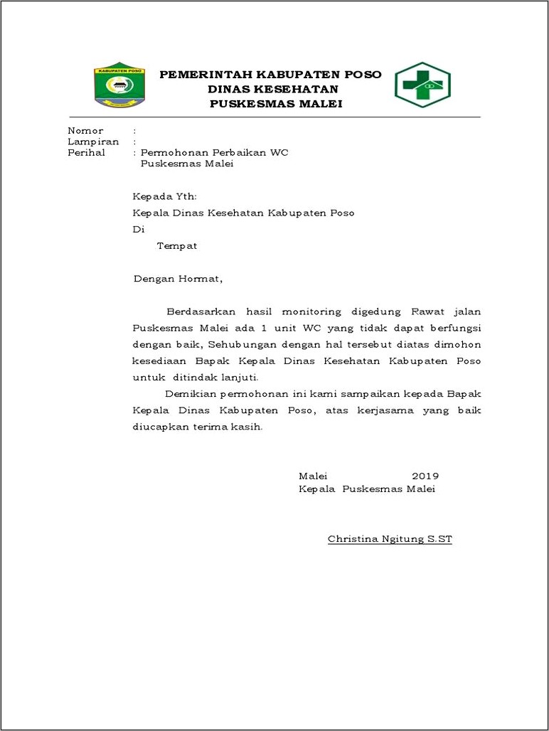 Contoh Surat Permohonan Bantuan Wc