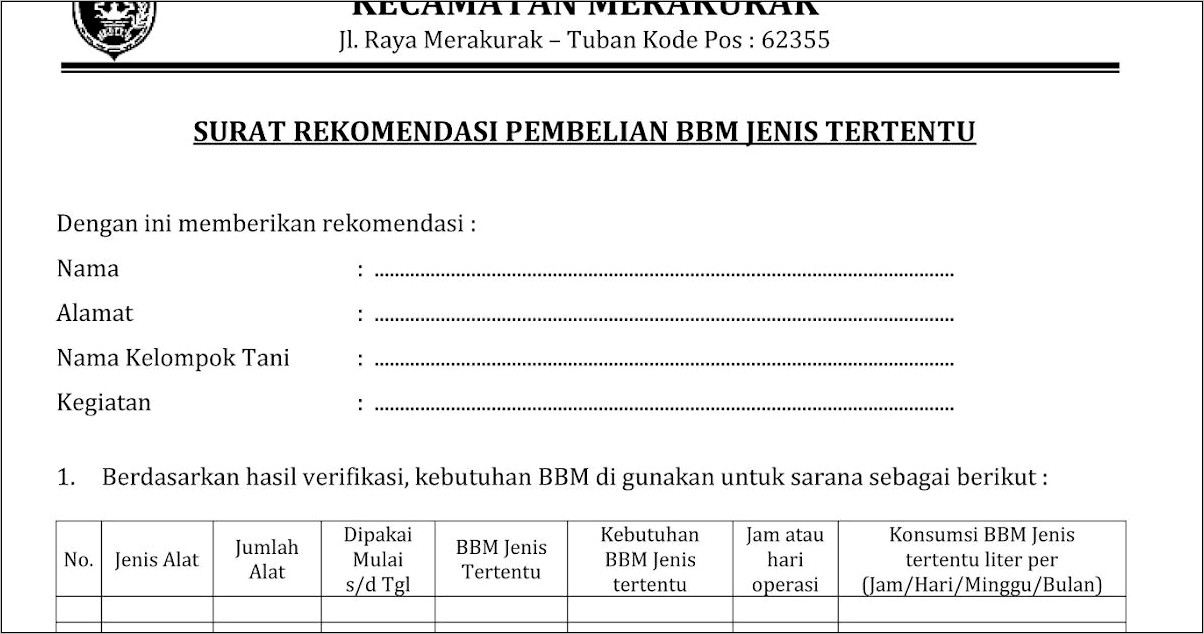 Contoh Surat Permohonan Bbm