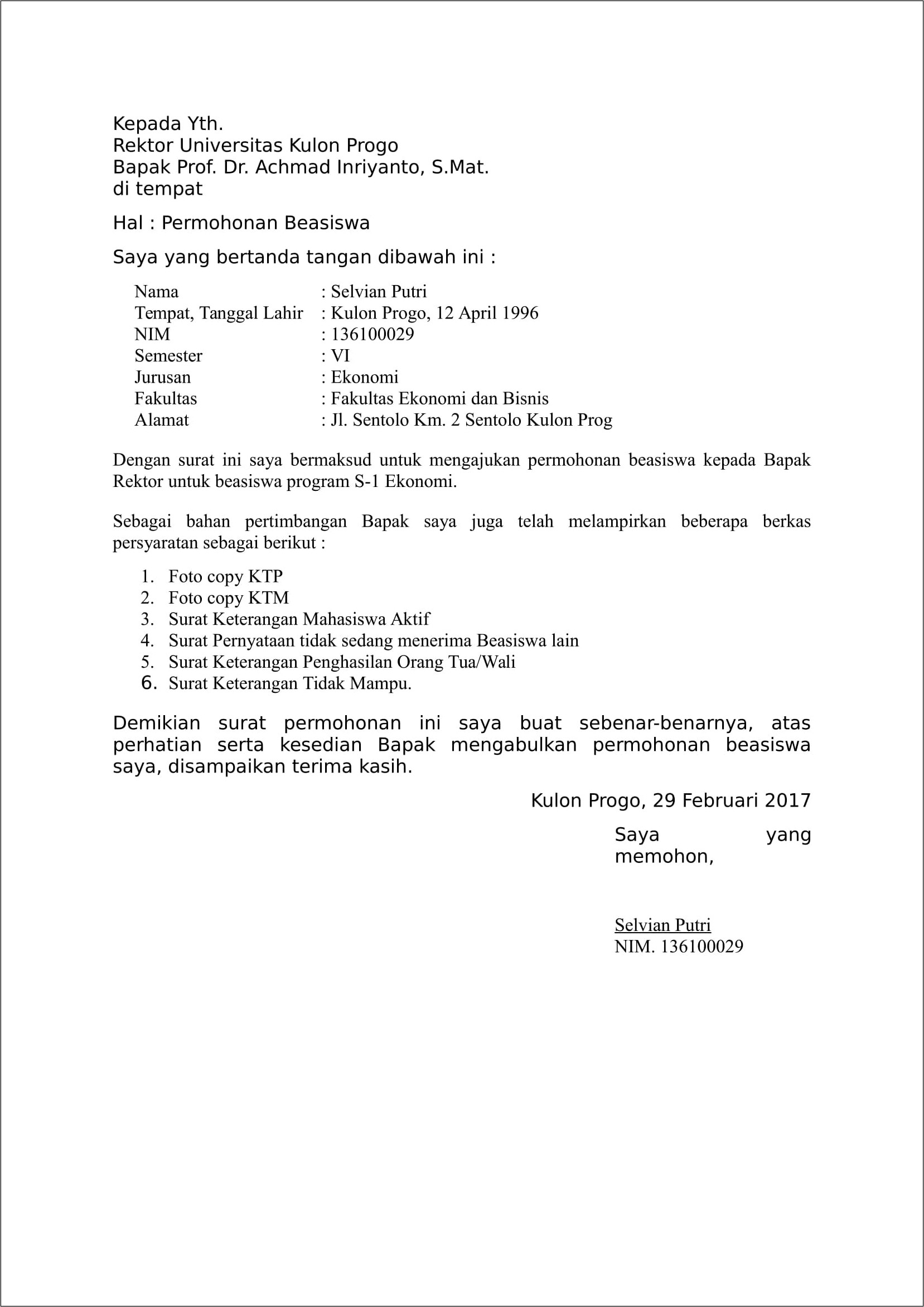 Contoh Surat Permohonan Beasiswa Dompet Dhuafa