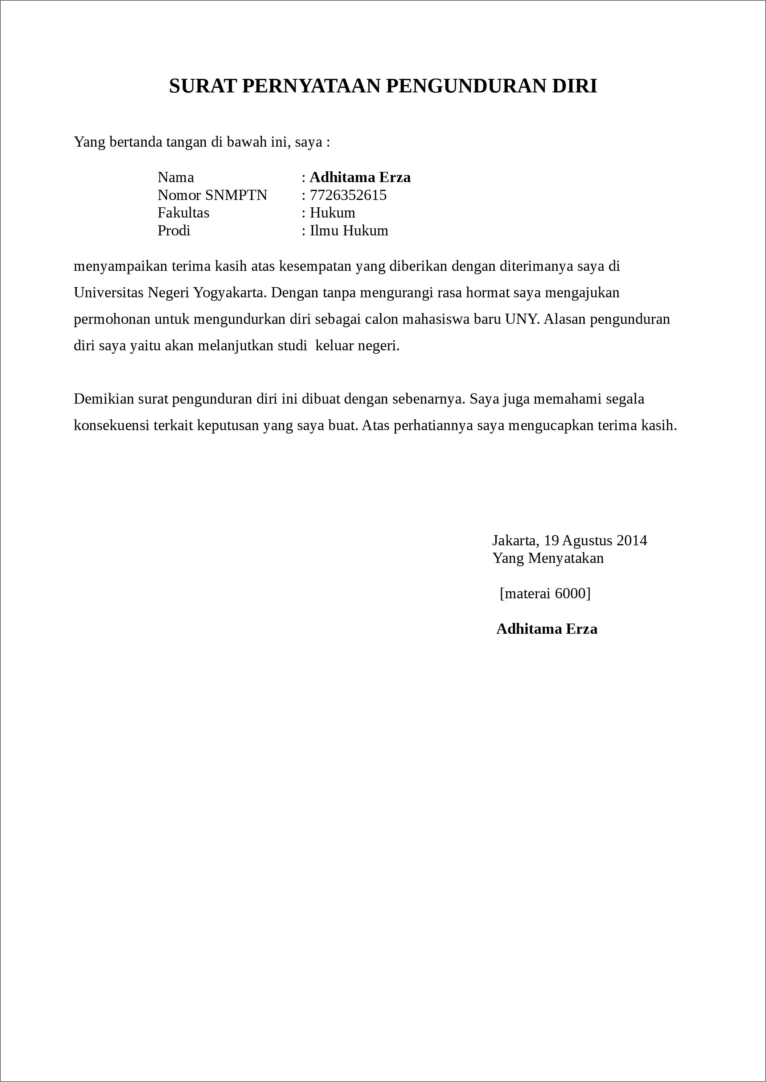 Contoh Surat Permohonan Beasiswa Kepada Rektor Itb