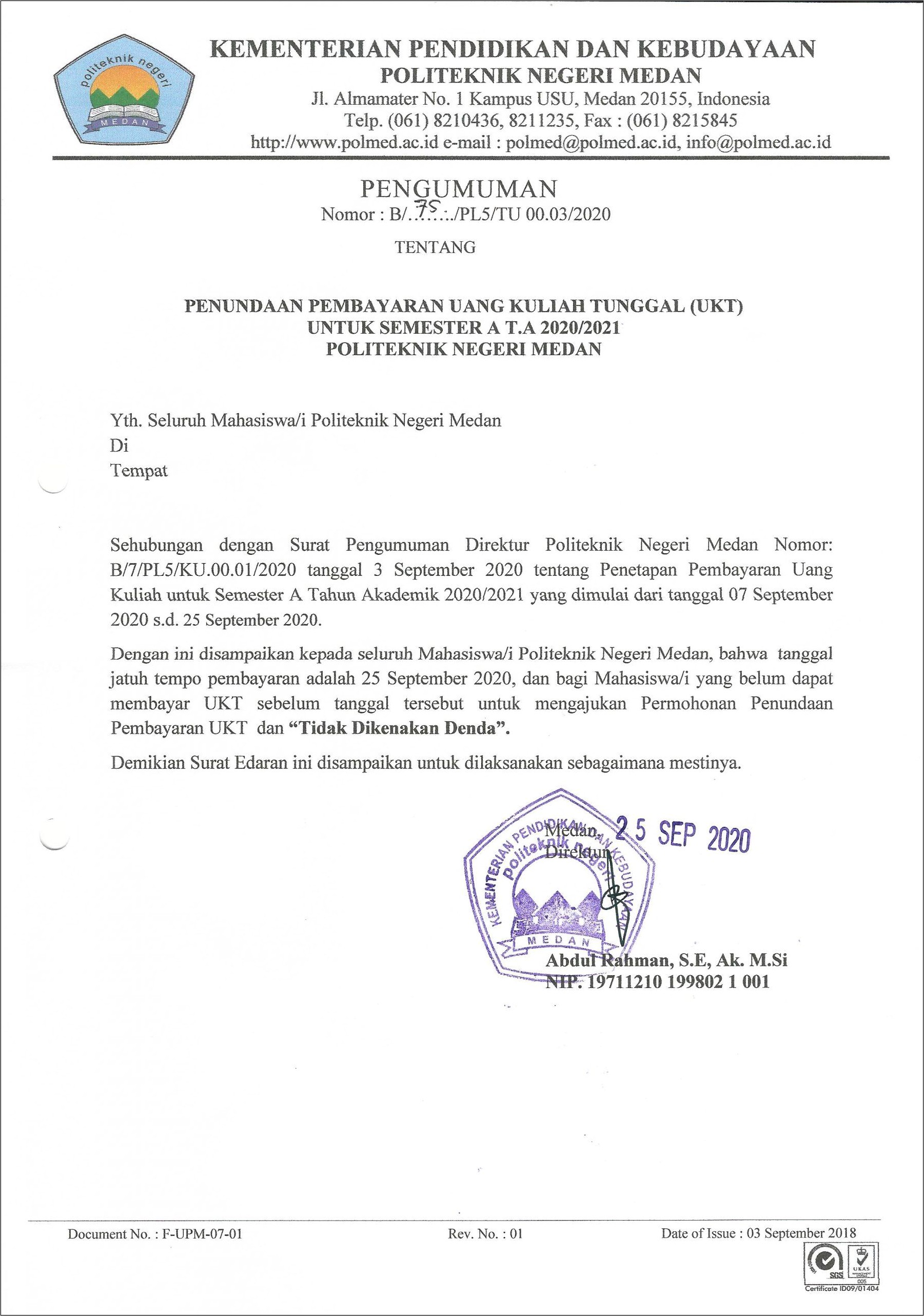 Contoh Surat Permohonan Beasiswa Polmed