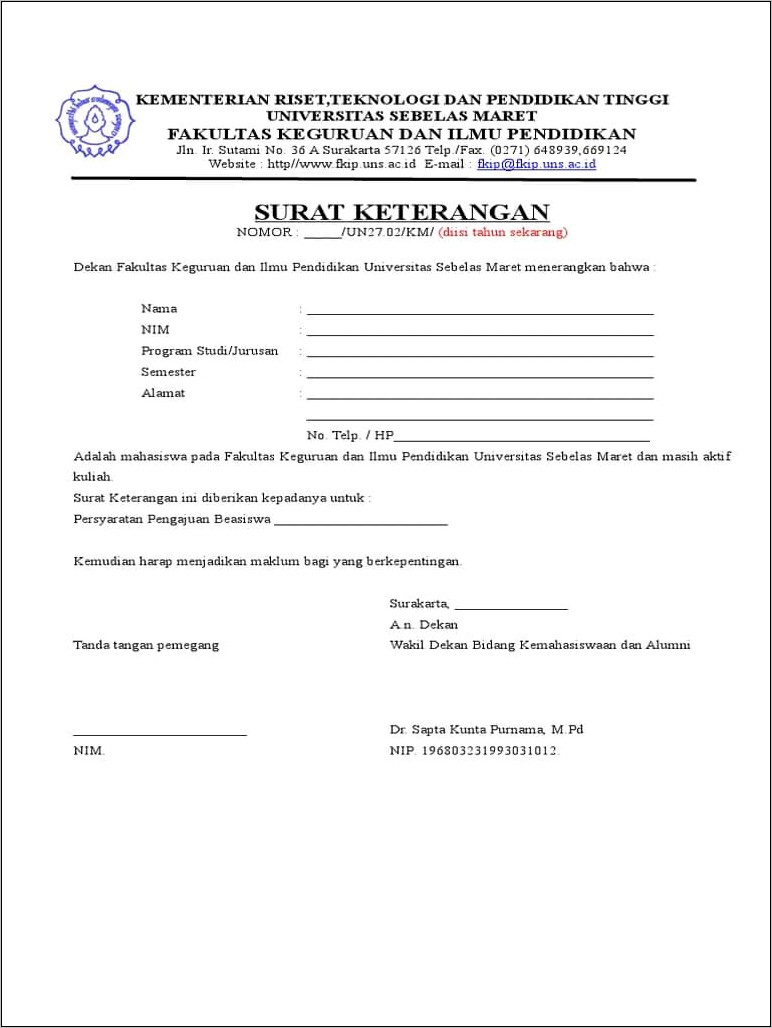 Contoh Surat Permohonan Beasiswa Untuk Sma