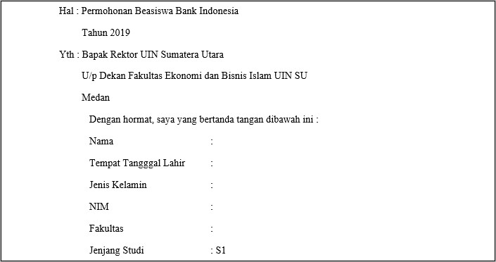 Contoh Surat Permohonan Behasiswa