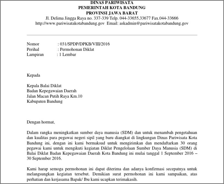 Contoh Surat Permohonan Bejana