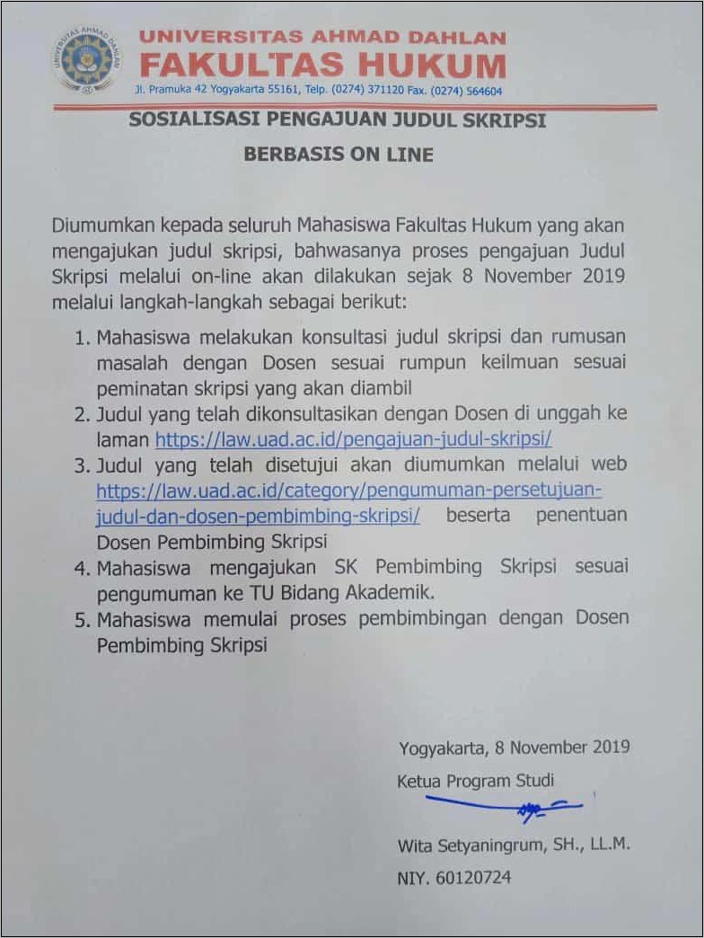 Contoh Surat Permohonan Bimbingan Skripsi