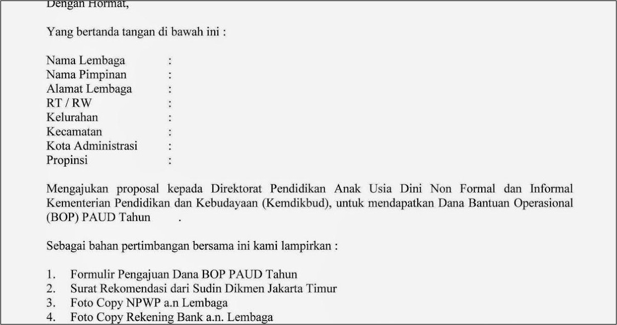 Contoh Surat Permohonan Bop Pendidikan