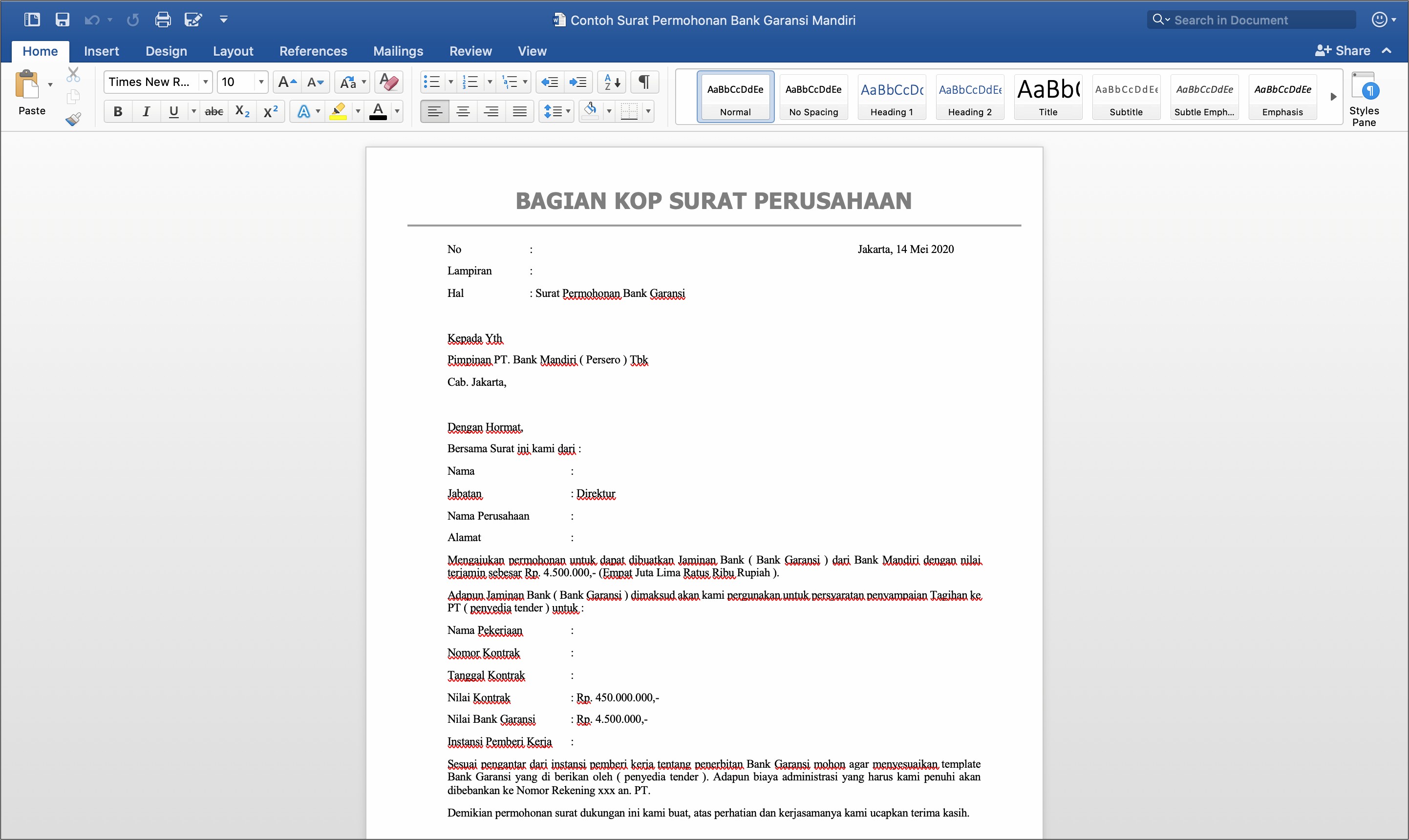 Contoh Surat Permohonan Bri