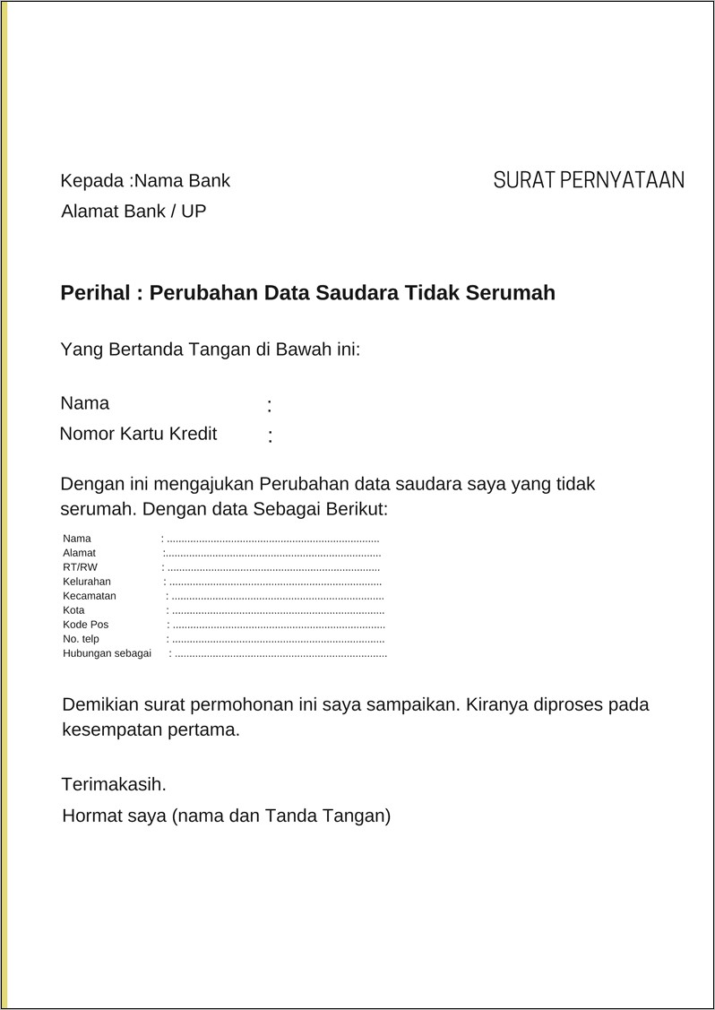 Contoh Surat Permohonan Cetak Kartu Nama