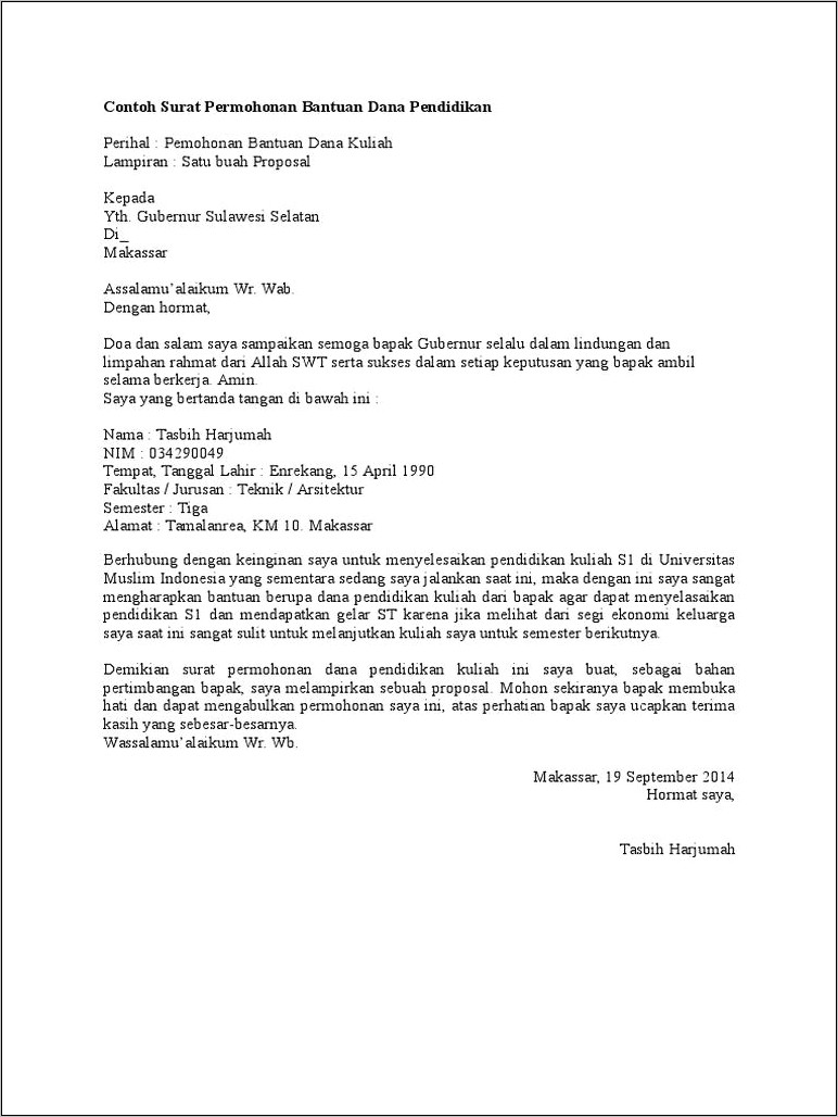 Contoh Surat Permohonan Dana Isra Mi& 39