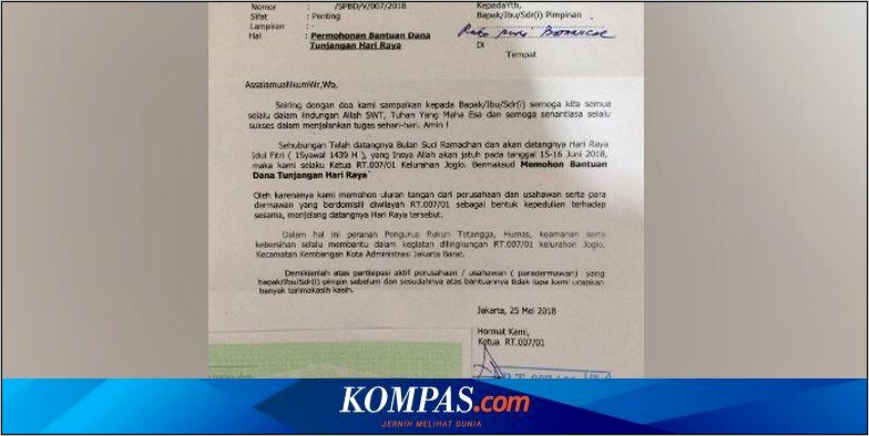 Contoh Surat Permohonan Dana Rt