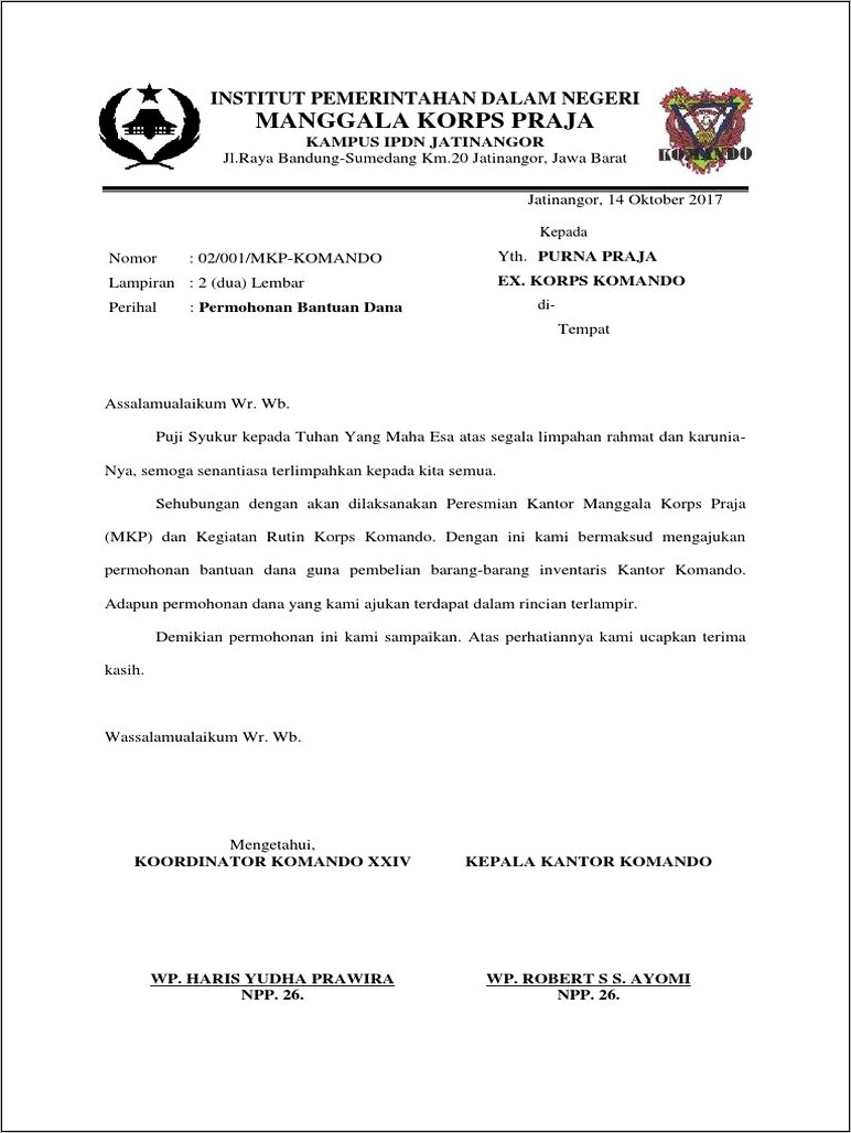 Contoh Surat Permohonan Dana Untuk Beli Kipas Angin