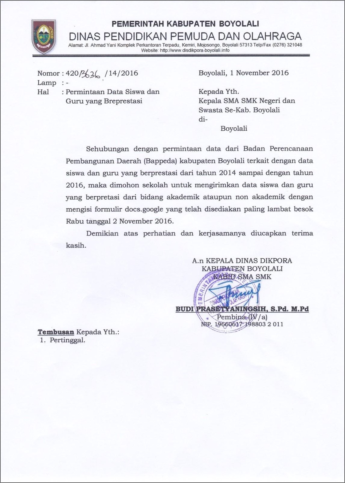 Contoh Surat Permohonan Data Sekolah